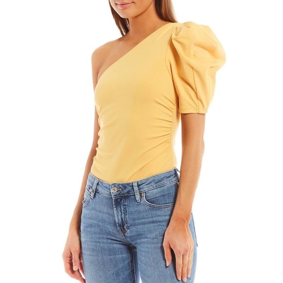 NWT Free People Somethin' Bout You One Shoulder Short Puff Sleeve Bodysuit sz XL - Picture 2 of 12
